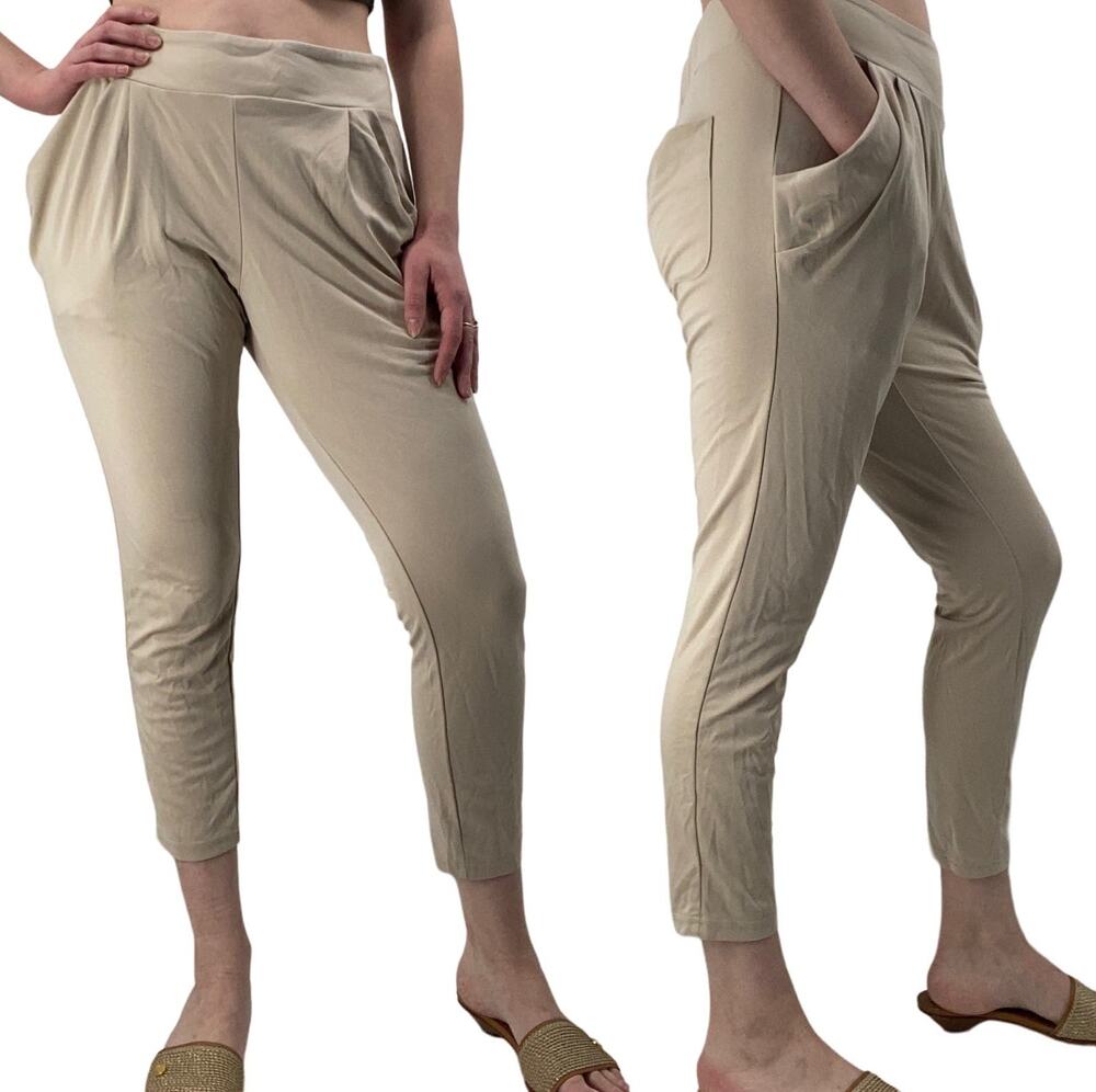 Free People Harem Pants Elastic Waisted Pockets Stretchy Fit Beige Womens Medium